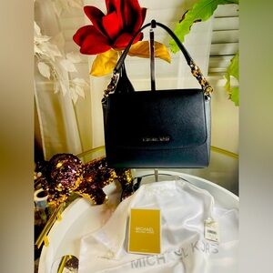 Michael Kors Sofia Satchel Crossbody Black Leather Purse W/Dust Bag NWT